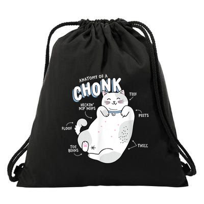 Funny Chonk Cat Meme Anatomy Of A Chonk Drawstring Bag