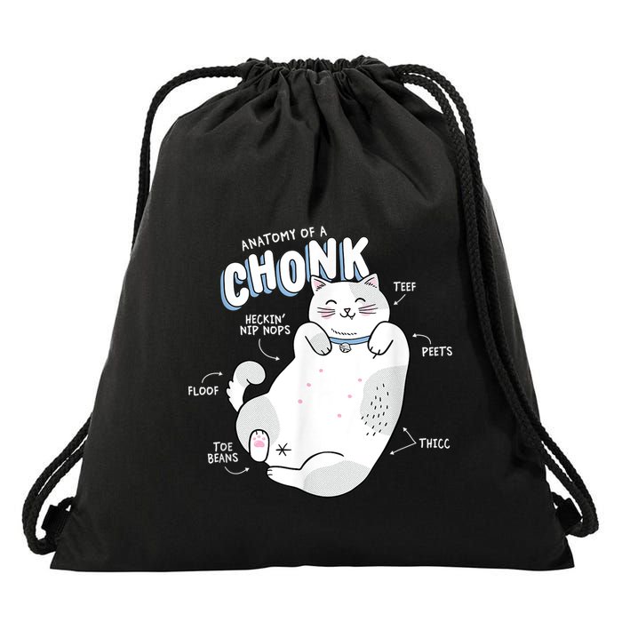 Funny Chonk Cat Meme Anatomy Of A Chonk Drawstring Bag