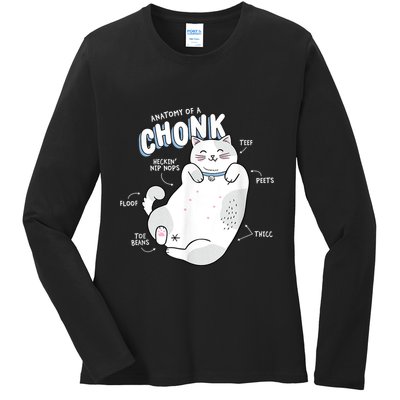 Funny Chonk Cat Meme Anatomy Of A Chonk Ladies Long Sleeve Shirt