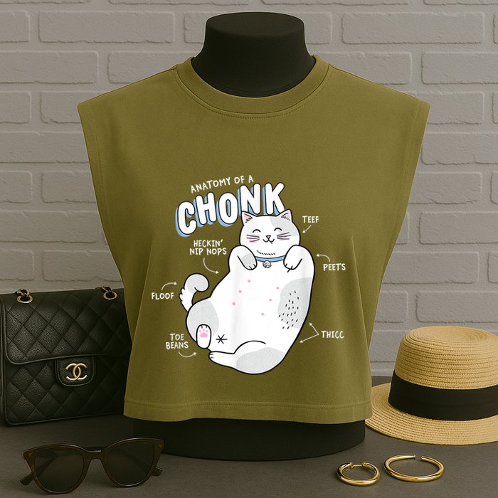 Funny Chonk Cat Meme Anatomy Of A Chonk Garment-Dyed Women's Muscle Tee