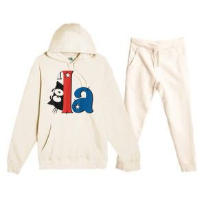 Funny Cat Comma La Kamala Harris For President 2024 Election Premium Hooded Sweatsuit Set