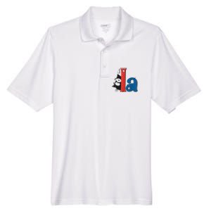 Funny Cat Comma La Kamala Harris For President 2024 Election Men's Origin Performance Pique Polo