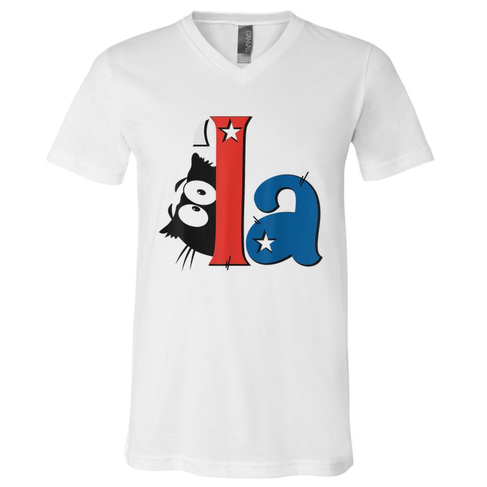 Funny Cat Comma La Kamala Harris For President 2024 Election V-Neck T-Shirt