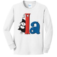 Funny Cat Comma La Kamala Harris For President 2024 Election Kids Long Sleeve Shirt