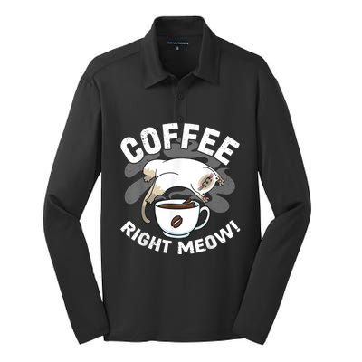 Funny Coffee , Coffee Lover , Cute Cat Silk Touch Performance Long Sleeve Polo