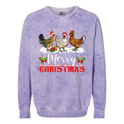 Funny Christmas Chicken Santa Hat Lights Xmas Holiday Colorblast Crewneck Sweatshirt