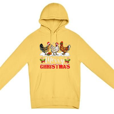 Funny Christmas Chicken Santa Hat Lights Xmas Holiday Premium Pullover Hoodie