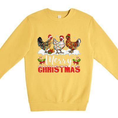 Funny Christmas Chicken Santa Hat Lights Xmas Holiday Premium Crewneck Sweatshirt