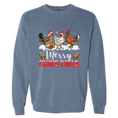 Funny Christmas Chicken Santa Hat Lights Xmas Holiday Garment-Dyed Sweatshirt