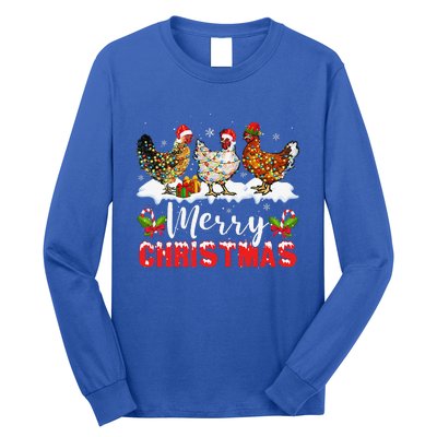 Funny Christmas Chicken Santa Hat Lights Xmas Holiday Long Sleeve Shirt