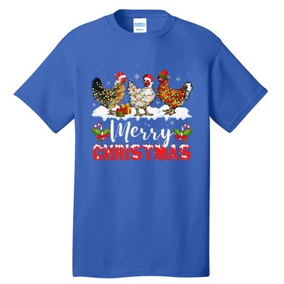 Funny Christmas Chicken Santa Hat Lights Xmas Holiday Tall T-Shirt