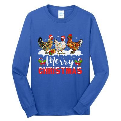 Funny Christmas Chicken Santa Hat Lights Xmas Holiday Tall Long Sleeve T-Shirt