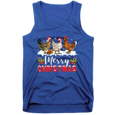 Funny Christmas Chicken Santa Hat Lights Xmas Holiday Tank Top