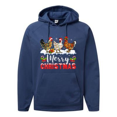 Funny Christmas Chicken Santa Hat Lights Xmas Holiday Performance Fleece Hoodie