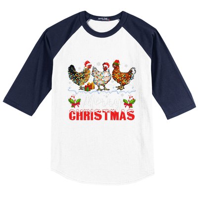 Funny Christmas Chicken Santa Hat Lights Xmas Holiday Baseball Sleeve Shirt