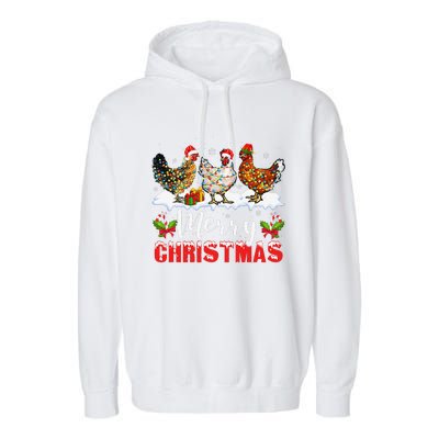 Funny Christmas Chicken Santa Hat Lights Xmas Holiday Garment-Dyed Fleece Hoodie