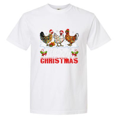 Funny Christmas Chicken Santa Hat Lights Xmas Holiday Garment-Dyed Heavyweight T-Shirt