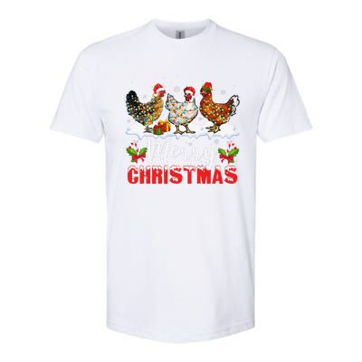 Funny Christmas Chicken Santa Hat Lights Xmas Holiday Softstyle CVC T-Shirt