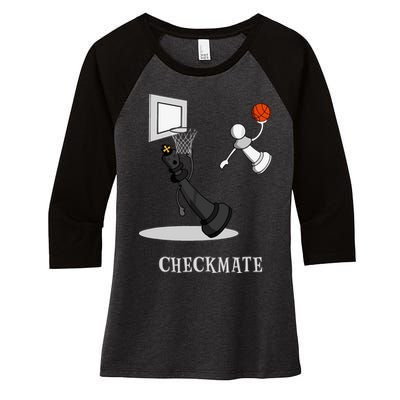 Funny Checkmate Chess Basketball Game Board King Pawn Piece Women's Tri-Blend 3/4-Sleeve Raglan Shirt