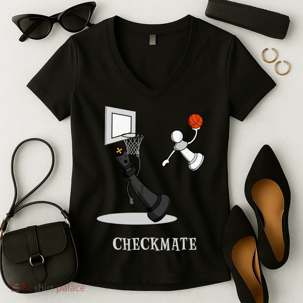 Funny Checkmate Chess Basketball Game Board King Pawn Piece Women's V-Neck T-Shirt