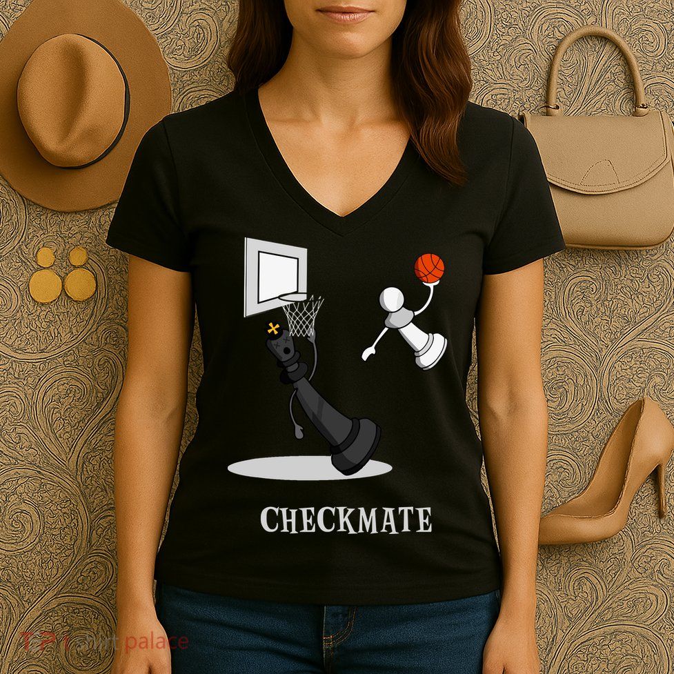 Funny Checkmate Chess Basketball Game Board King Pawn Piece Women's V-Neck T-Shirt