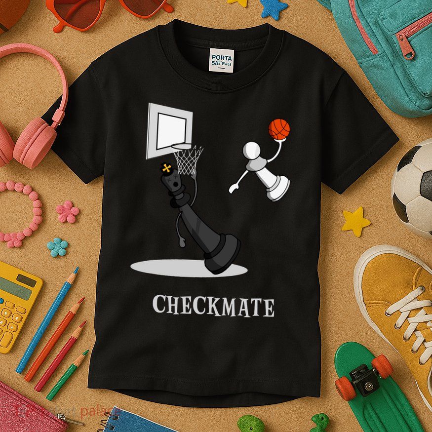 Funny Checkmate Chess Basketball Game Board King Pawn Piece Kids T-Shirt