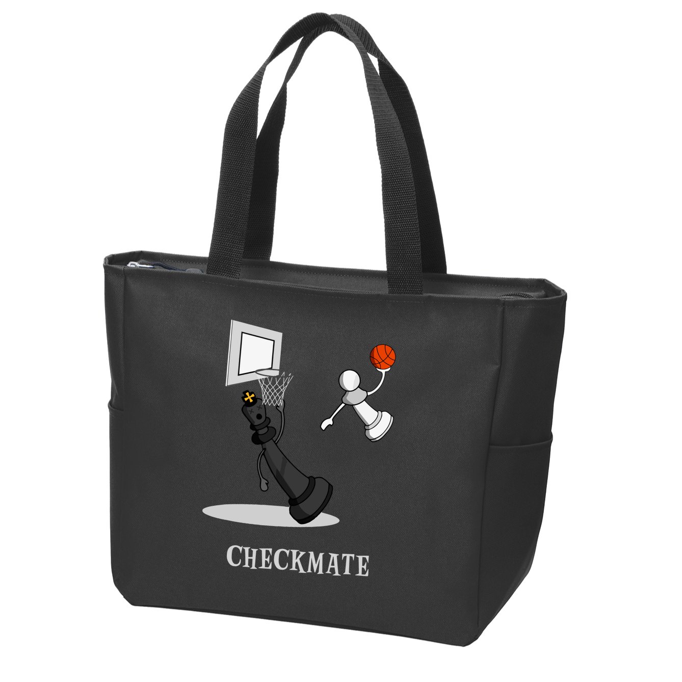 Funny Checkmate Chess Basketball Game Board King Pawn Piece Zip Tote Bag