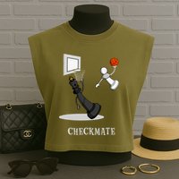 Funny Checkmate Chess Basketball Game Board King Pawn Piece Garment-Dyed Women's Muscle Tee