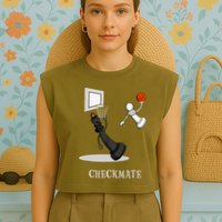 Funny Checkmate Chess Basketball Game Board King Pawn Piece Garment-Dyed Women's Muscle Tee