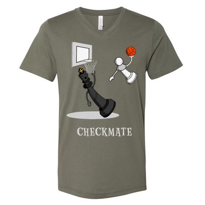 Funny Checkmate Chess Basketball Game Board King Pawn Piece V-Neck T-Shirt