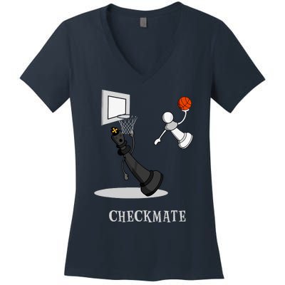 Funny Checkmate Chess Basketball Game Board King Pawn Piece Women's V-Neck T-Shirt