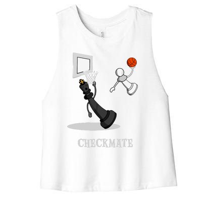 Funny Checkmate Chess Basketball Game Board King Pawn Piece Women's Racerback Cropped Tank