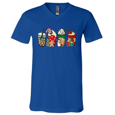 Funny Christmas Coffee Lover Cute Snowman Latte Xmas Holiday V-Neck T-Shirt