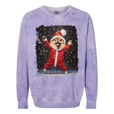 Funny Christmas Dog Pomeranian Gift Colorblast Crewneck Sweatshirt