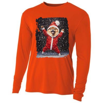 Funny Christmas Dog Pomeranian Gift Cooling Performance Long Sleeve Crew