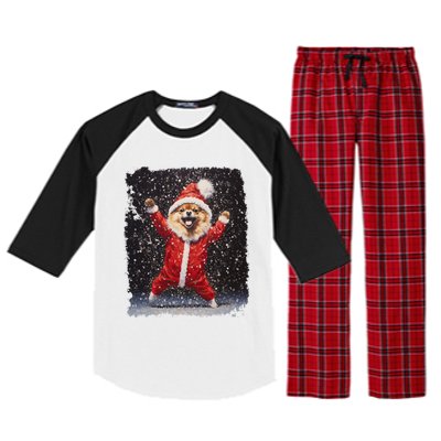 Funny Christmas Dog Pomeranian Gift Raglan Sleeve Pajama Set