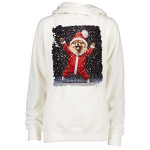 Funny Christmas Dog Pomeranian Gift Womens Funnel Neck Pullover Hood