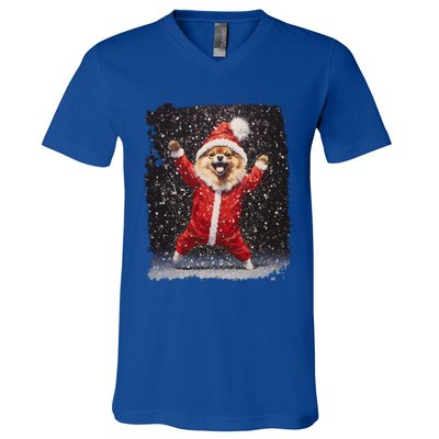 Funny Christmas Dog Pomeranian Gift V-Neck T-Shirt