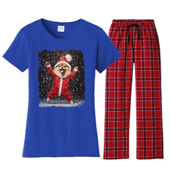 Funny Christmas Dog Pomeranian Gift Women's Flannel Pajama Set