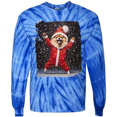 Funny Christmas Dog Pomeranian Gift Tie-Dye Long Sleeve Shirt