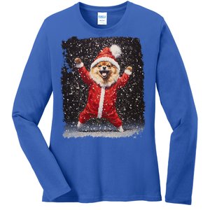 Funny Christmas Dog Pomeranian Gift Ladies Long Sleeve Shirt