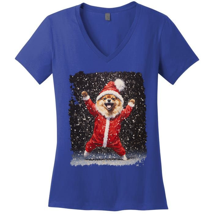 Funny Christmas Dog Pomeranian Gift Women's V-Neck T-Shirt