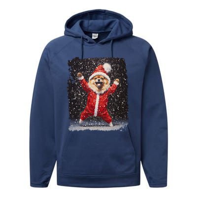 Funny Christmas Dog Pomeranian Gift Performance Fleece Hoodie