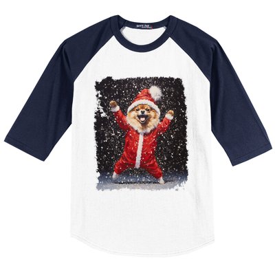 Funny Christmas Dog Pomeranian Gift Baseball Sleeve Shirt