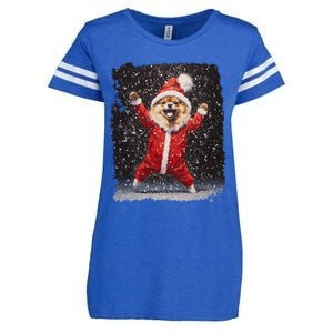 Funny Christmas Dog Pomeranian Gift Enza Ladies Jersey Football T-Shirt