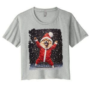 Funny Christmas Dog Pomeranian Gift Women's Crop Top Tee