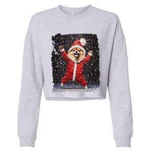 Funny Christmas Dog Pomeranian Gift Cropped Pullover Crew