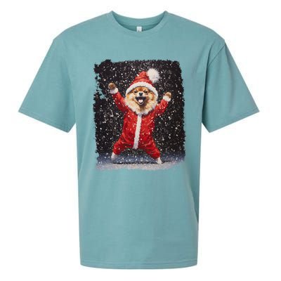 Funny Christmas Dog Pomeranian Gift Sueded Cloud Jersey T-Shirt