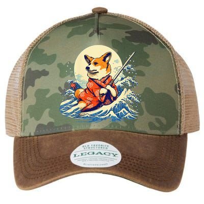 Funny Corgi Dog Japanese Grand Wave Ukiyoe Art Samurai Ninja Legacy Tie Dye Trucker Hat