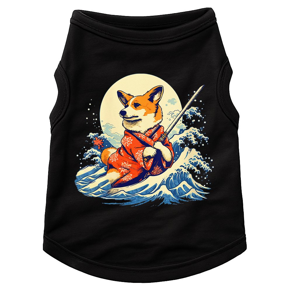 Funny Corgi Dog Japanese Grand Wave Ukiyoe Art Samurai Ninja Doggie Tank